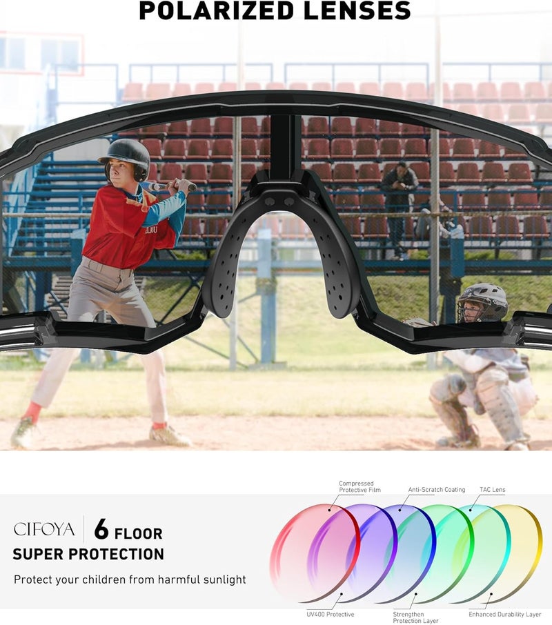 CIFOYA Kids Sunglasses Youth Baseball Sunglasses for Boys Girls Age 6-14 Sports UV400 Protection SunGlasses 3 Pack - Image 5